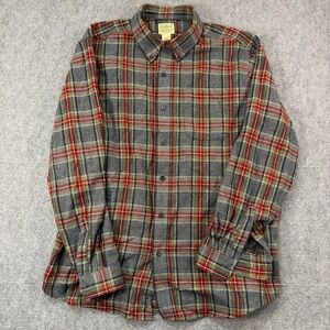 L.L. Bean Traditional Fit Flannel Men's Size Large 100% Cotton Plaid Red Outdoor